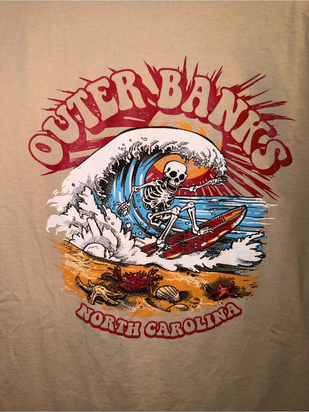 North Carolina Outerbanks skeleton surfboard Graphic Tee 100%cotton size small-J